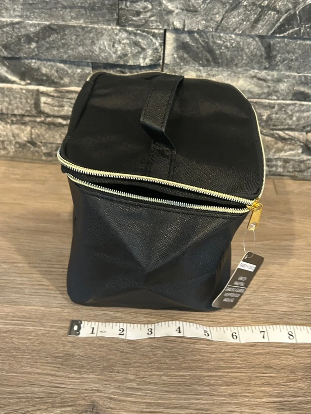 NWT Sassy + Chic Large Black Cosmetic Zip Bag with Gold Trim